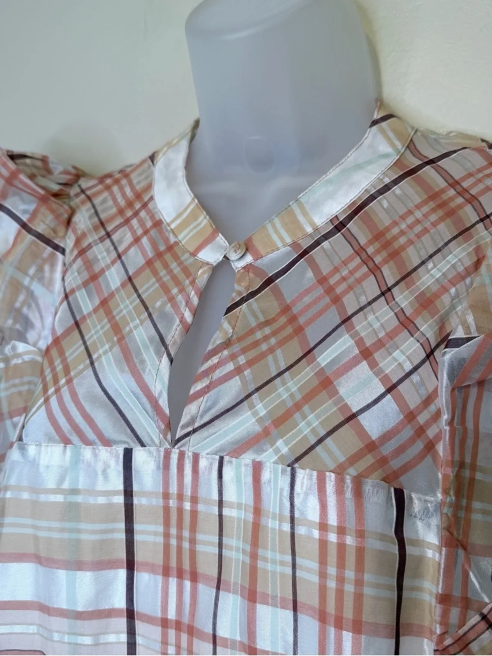 Current Air | Anthro NWT Polly Plaid Ruffle Shoulder Long Sleeve Peasant Blouse - Picture 7 of 15